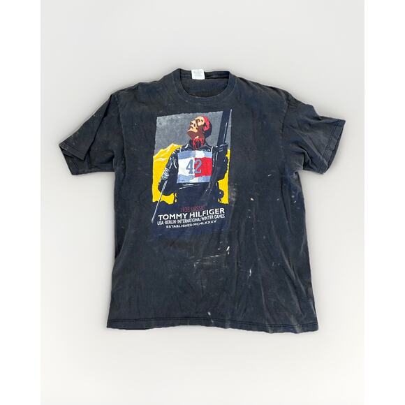 Vintage 90’s Tommy Hilfiger Ski Club Winter Olympics Men’s T-Shirt XL Distressed - Picture 1 of 6